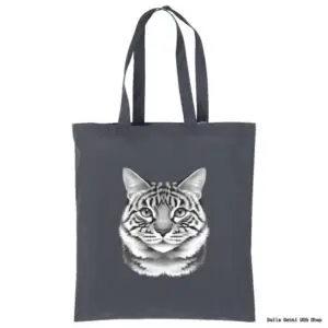 Gray tote bag with cat face design, Bella Gatti US Shop