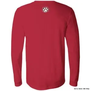 Red long-sleeve shirt with paw print design.