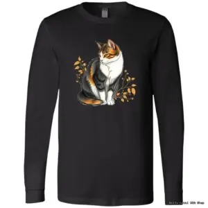 Black long-sleeve shirt with cat illustration