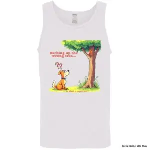 Dog wonders if squirrel in tree cartoon tank top