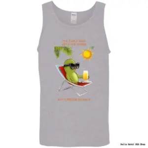 Bird in sunglasses enjoying brunch, humorous tank top.