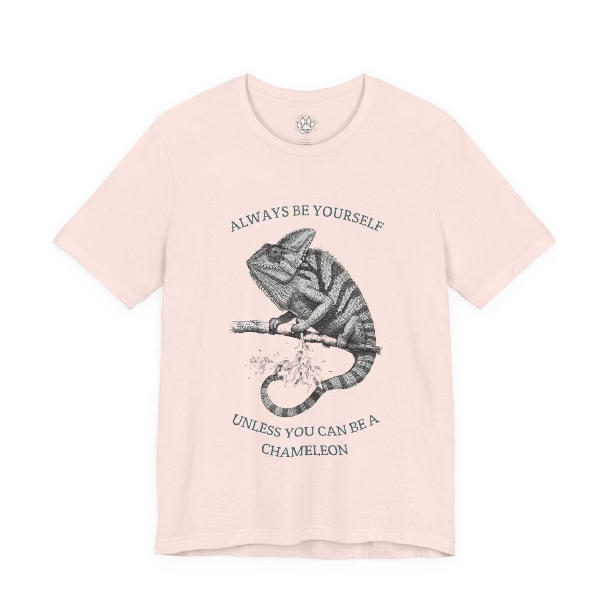 10250455100307348641_2048.jpeg Light pink t-shirt with a chameleon illustration and the text "ALWAYS BE YOURSELF UNLESS YOU CAN BE A CHAMELEON".