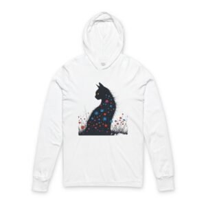 Floral Night Cat Hooded Long Sleeve Tee