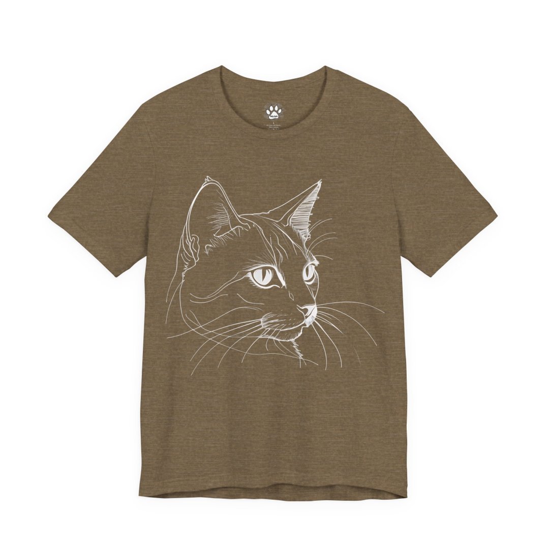 1062766773645644331_2048-1.jpeg Brown t-shirt with a white line drawing of a cat's face.