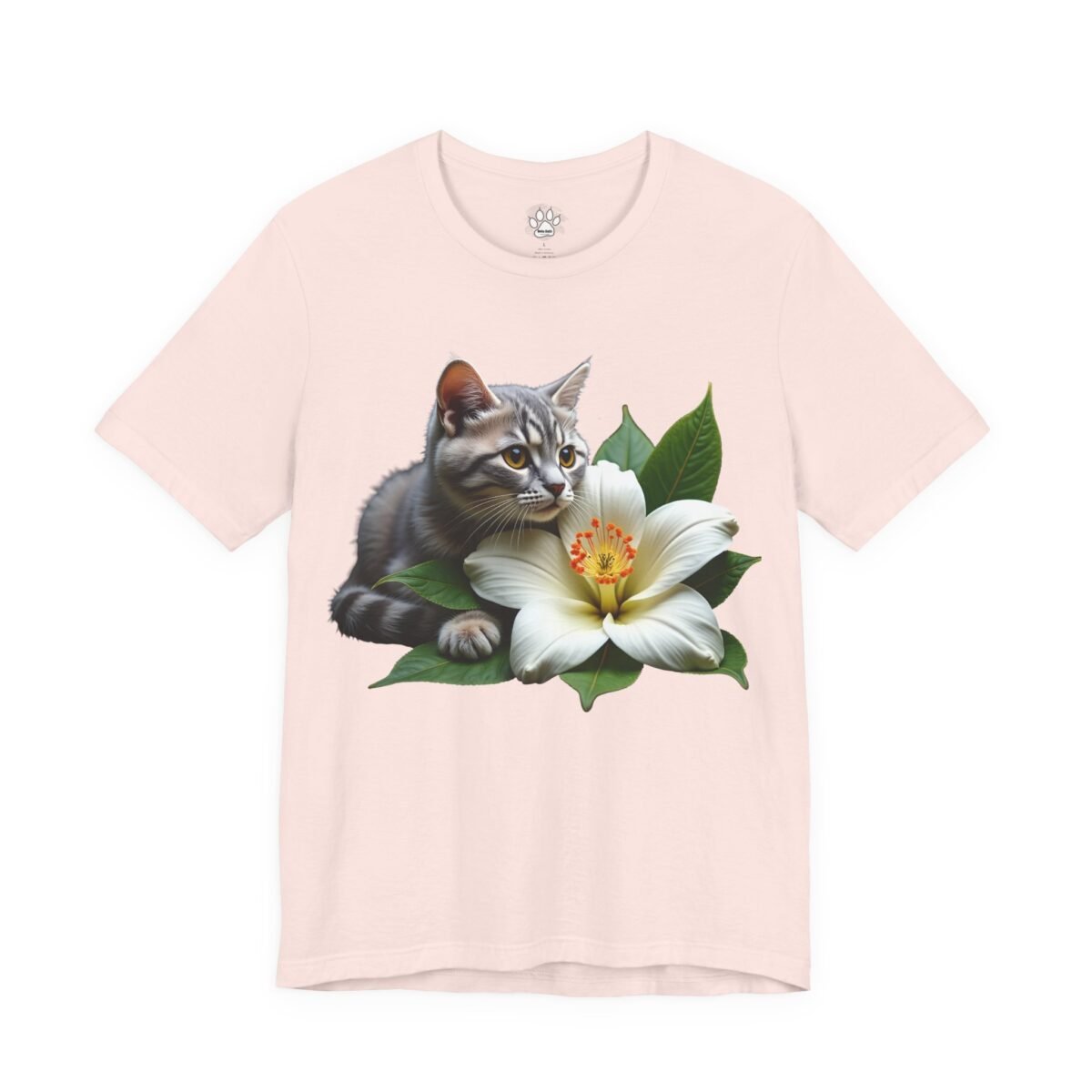11344951958644447896_2048.jpeg Light pink t-shirt with a gray tabby kitten and a white lily.