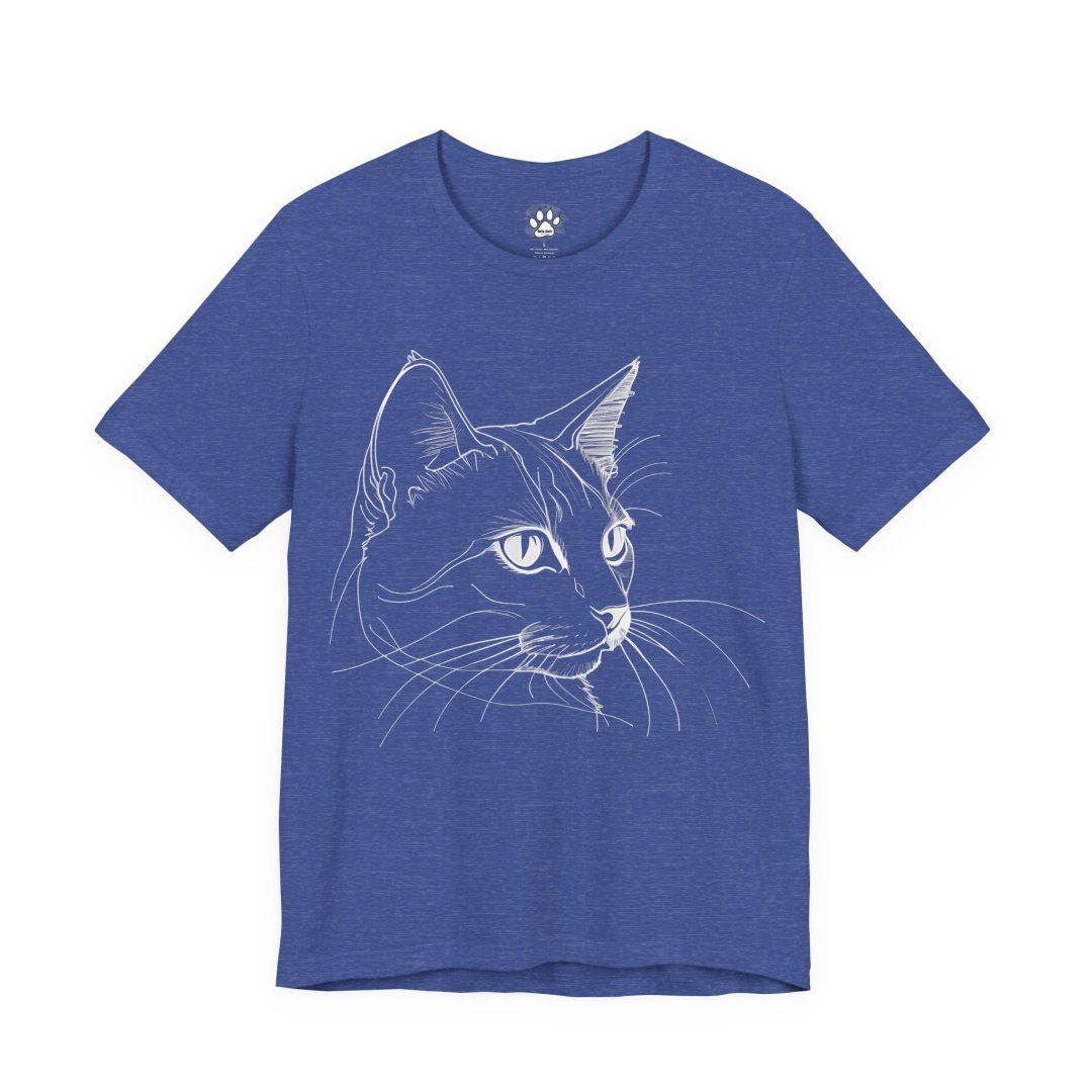 11350403281022992610_2048-1.jpeg Blue t-shirt with a white line drawing of a cat's face.