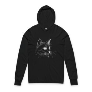 Minimalist Cat Line Art Graphic Long Sleeve Tee Minimalist Sketch Cat Hooded Long Sleeve Tee