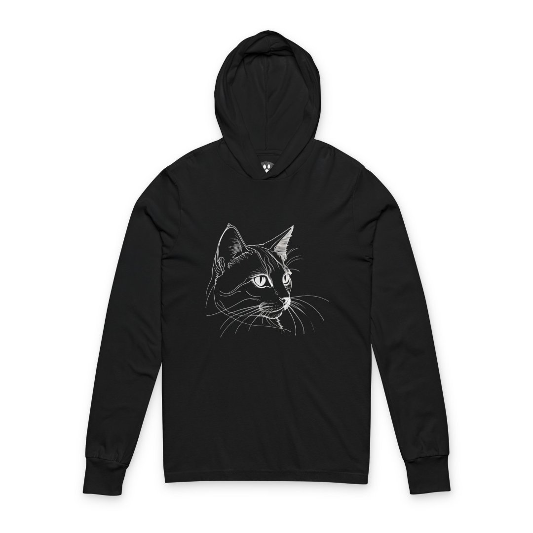Minimalist Sketch Cat Hooded Long Sleeve Tee