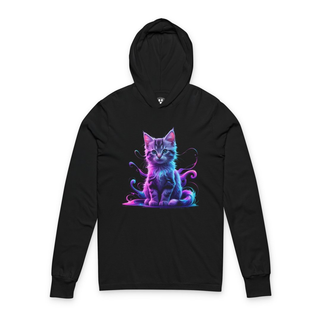 11581444681649562869_2048-2.jpeg Black hoodie featuring a colorful, artistic cat design.