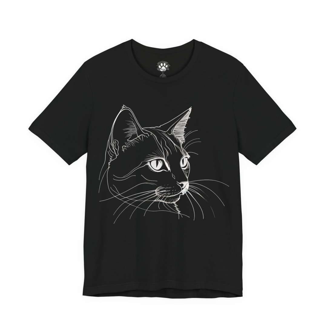 1206652104087337040_2048-1.jpeg Black t-shirt with a white line drawing of a cat's face.