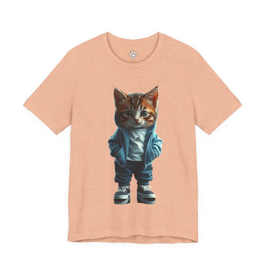 12269237217641838338_2048.jpeg T-shirt with a cute kitten in a hoodie and sneakers design.