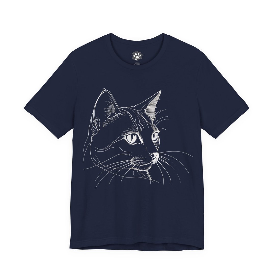 12300131025959009095_2048-1.jpeg Navy blue t-shirt with a white line drawing of a cat's face.