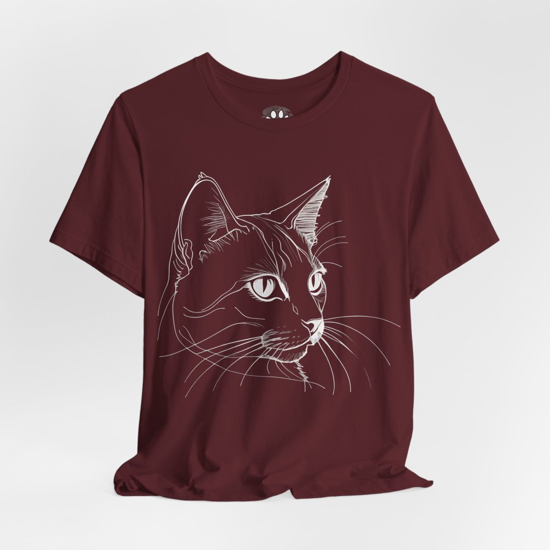 12446787213680483281_2048-1.jpeg Maroon t-shirt with a white line art drawing of a cat's face.