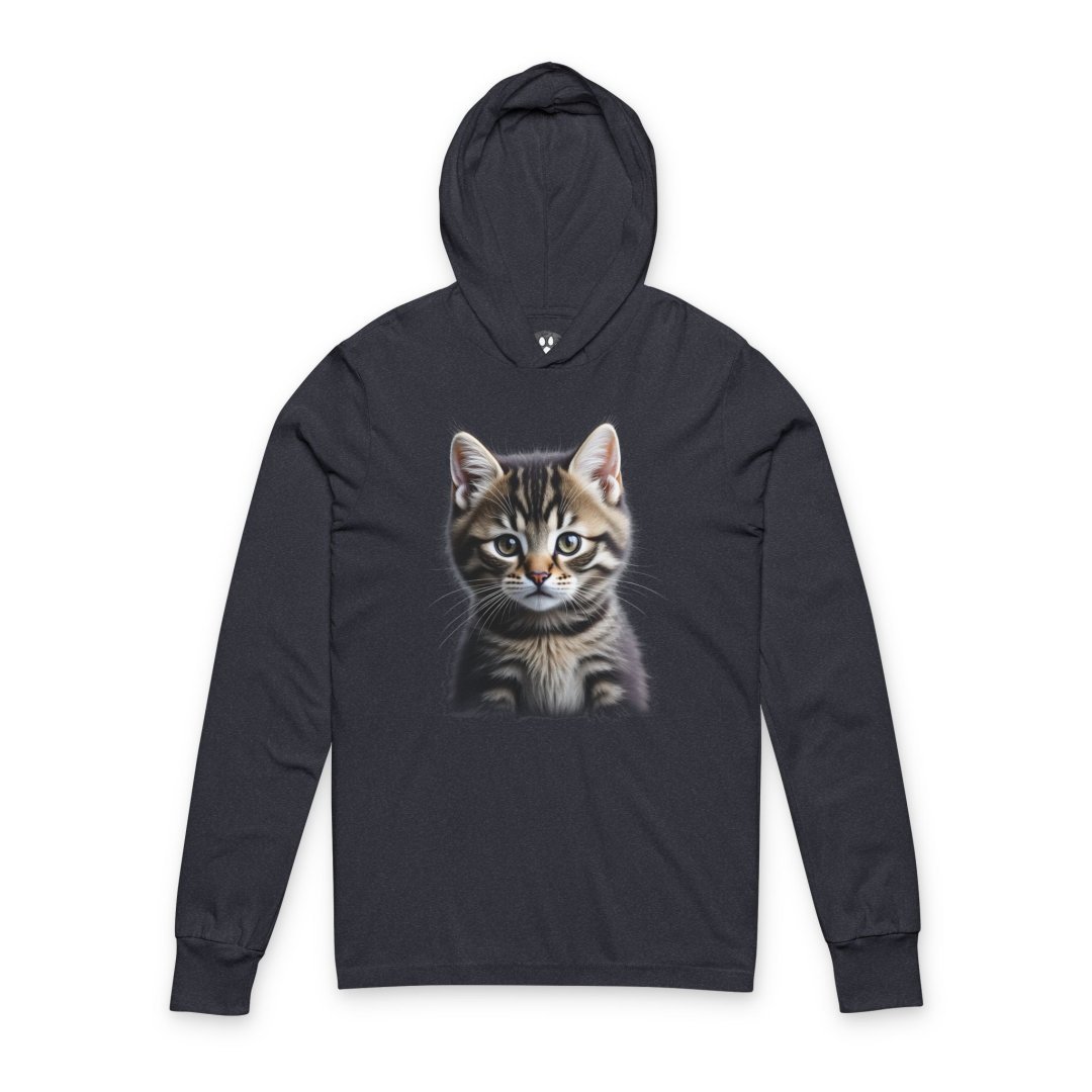 Tabby Kitten Portrait Hooded Long Sleeve Tee