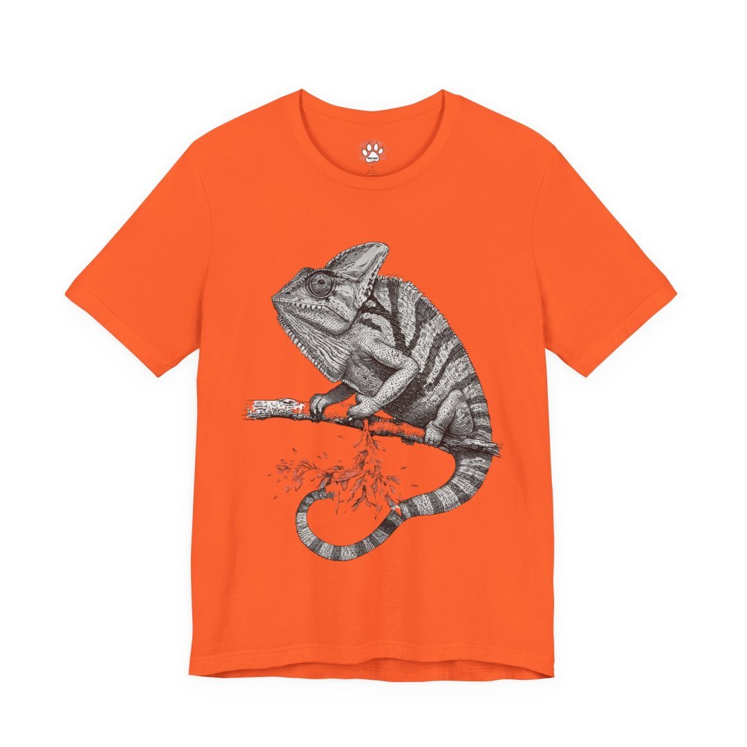13609162864264707115_2048.jpeg Orange t-shirt with a detailed chameleon illustration.