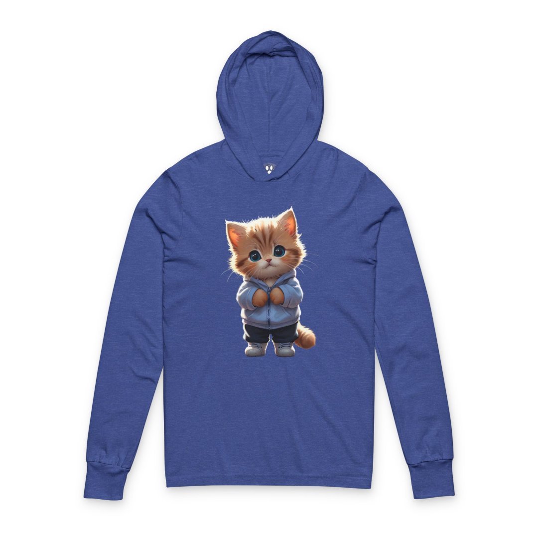 Adorable Hoodie Wearing Kitten Long Sleeve Tee