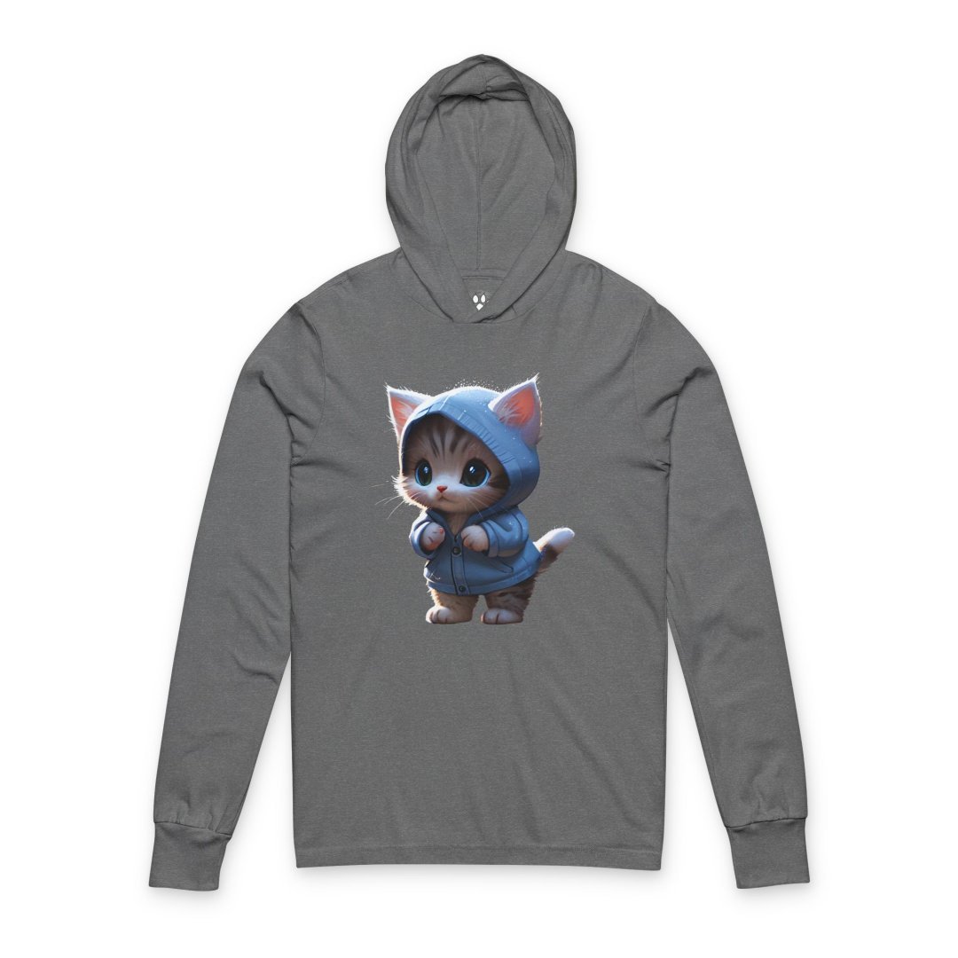 Cozy Kitten in Blue Hoodie Long Sleeve Tee