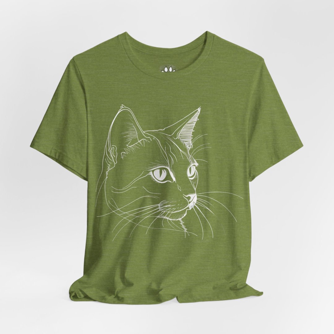 14940083383967362070_2048-1.jpeg Green t-shirt with a white line drawing of a cat's face.