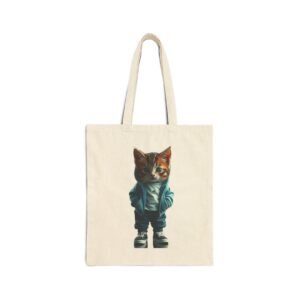 Barking Up the Wrong Tree Canvas Tote Bag Cool Cat Streetwear Tote Bag. Tote bag with a cute cat in a hoodie and sneakers design.