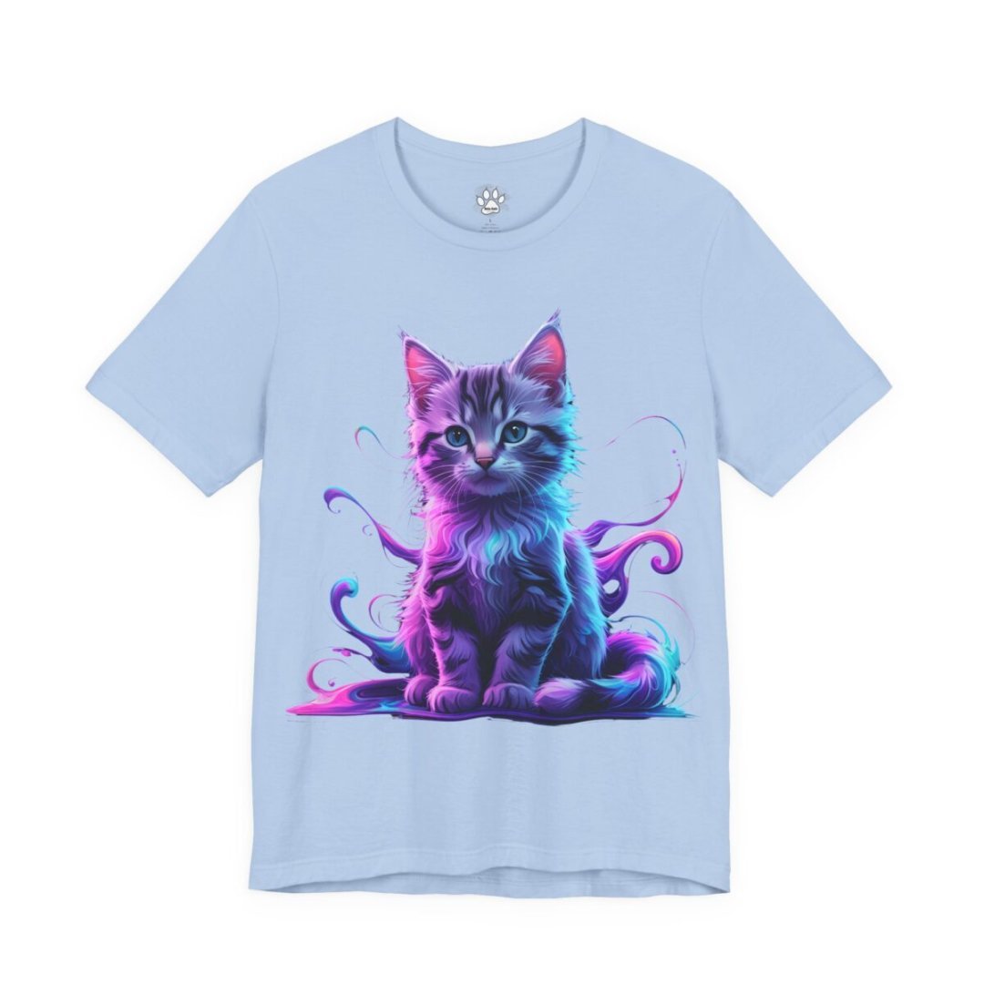 15638850742259866080_2048.jpeg Light blue T-shirt with a colorful kitten design.