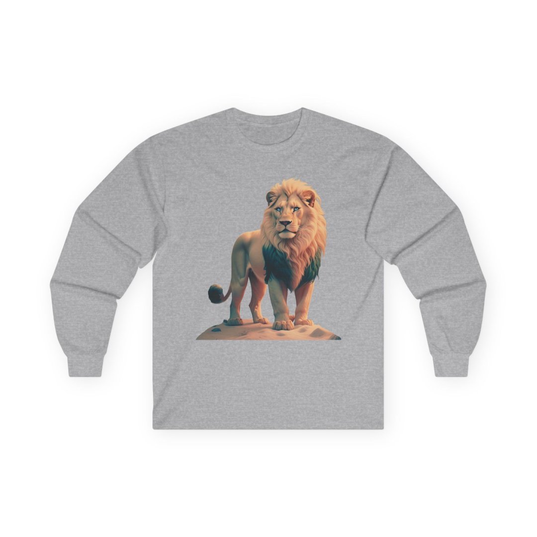 16136444990624791538_2048-1.jpeg Gray long-sleeve shirt with a lion illustration on the front.