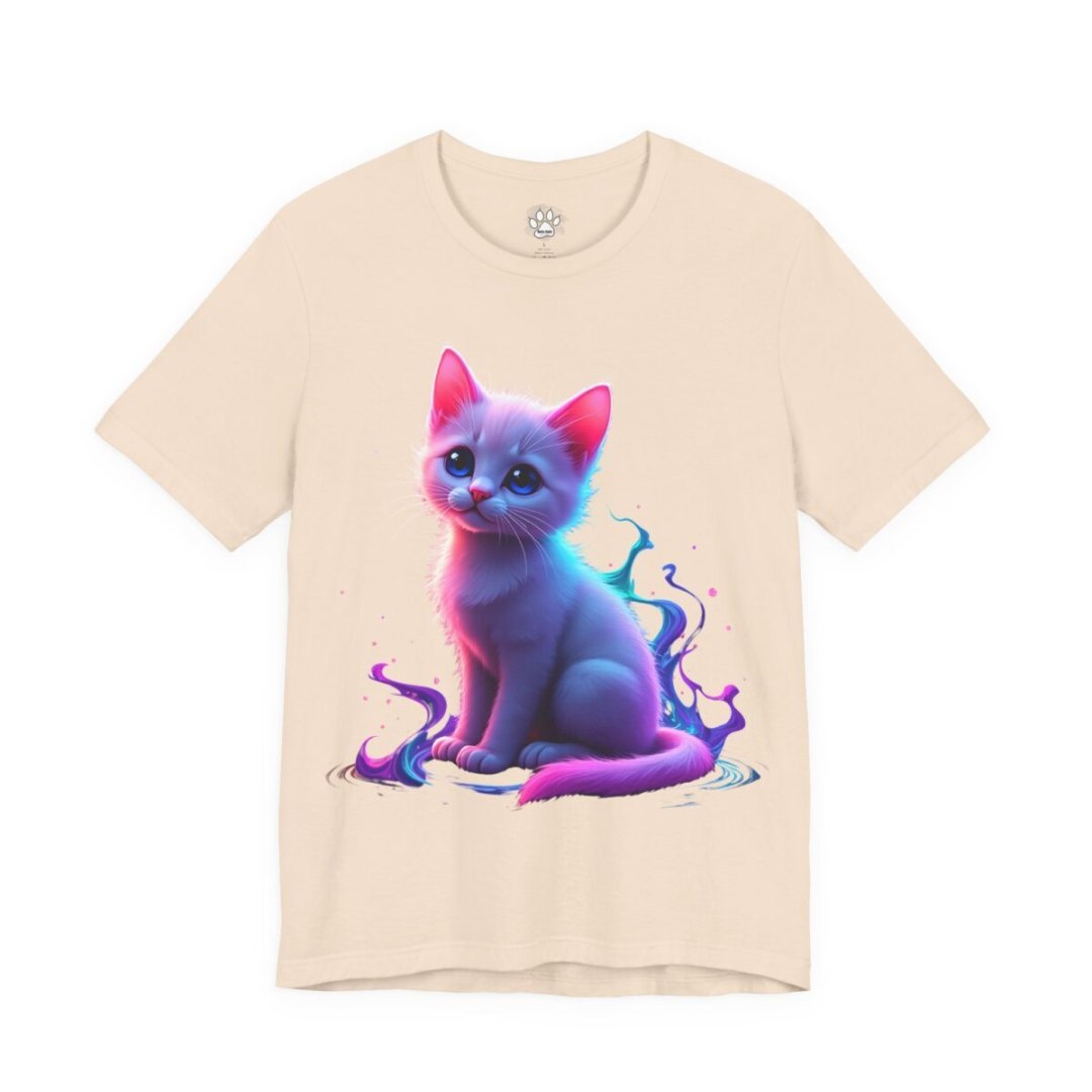 16238216179027048955_2048.jpeg T-shirt with a colorful, artistic kitten design.