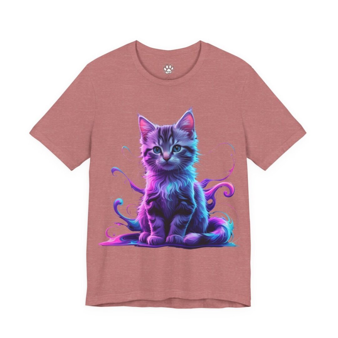 16334058426330639283_2048.jpeg T-shirt with a colorful illustration of a kitten sitting playfully.
