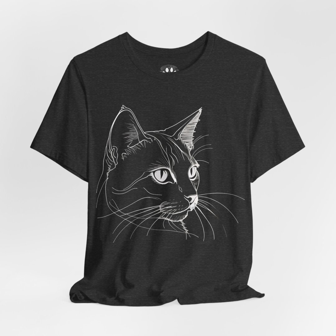 16499768576242910897_2048-1.jpeg Black t-shirt with a white line drawing of a cat's face.