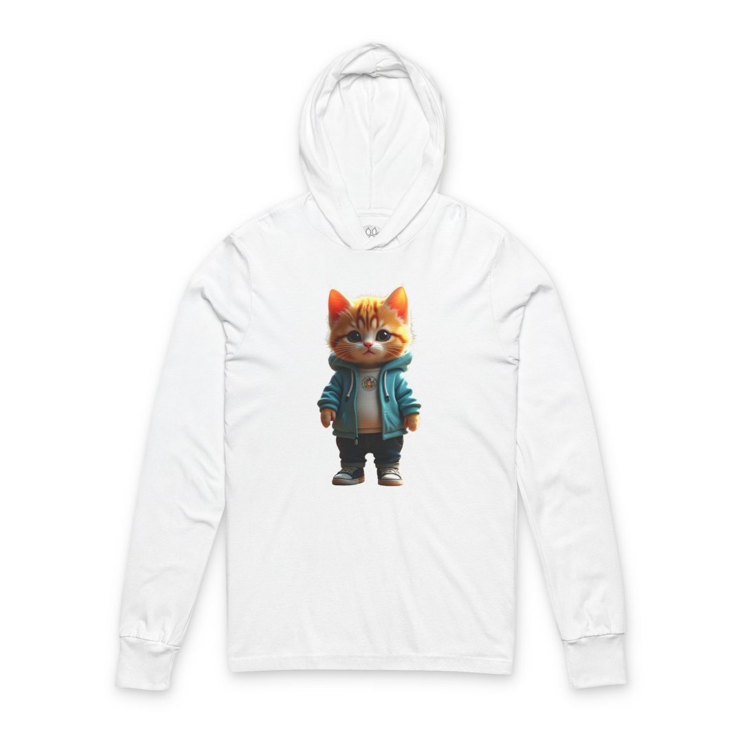 Kitten in a Blue Hoodie Graphic Long-Sleeve Tee