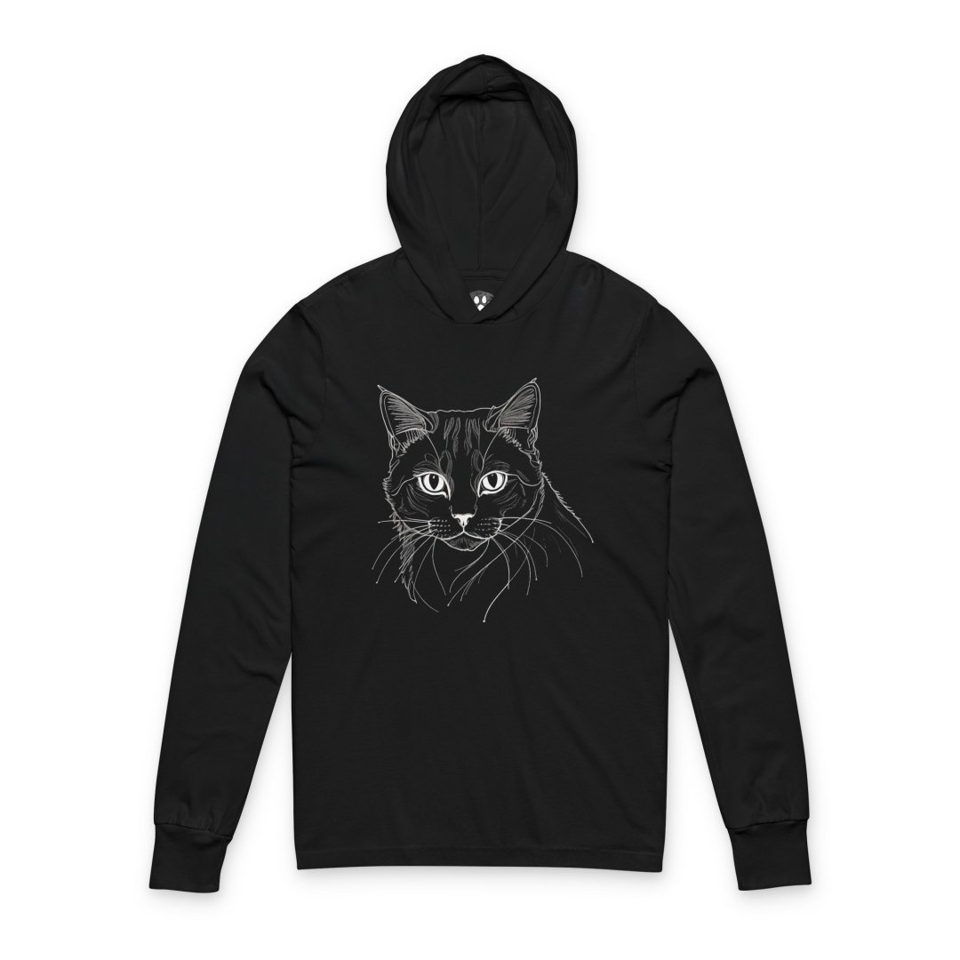 Cat Line Art Sketch Hooded Long-Sleeve Tee
