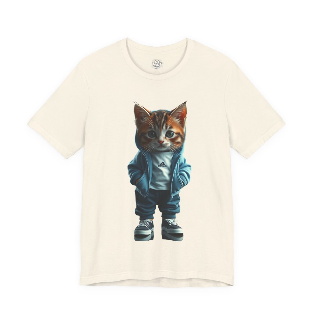 2569422604714884093_2048.jpeg T-shirt with a cute kitten in a hoodie and sneakers design.