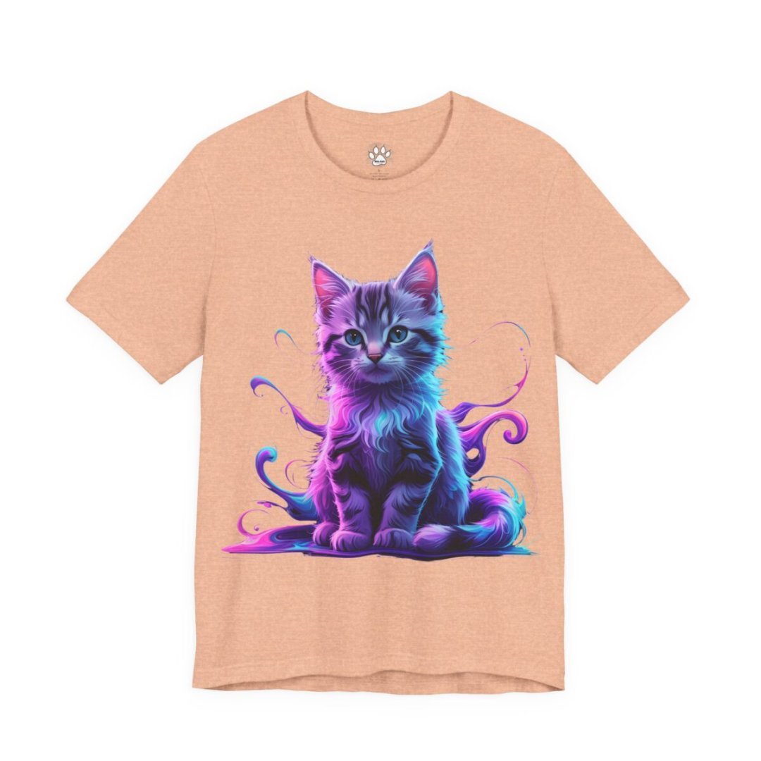 2728268456687881639_2048.jpeg T-shirt with a colorful artistic kitten design.