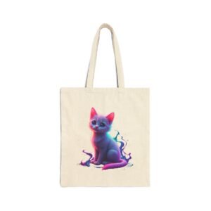 Barking Up the Wrong Tree Canvas Tote Bag Cute Neon Cat Tote Bag. Tote bag with a colorful, artistic cat design.