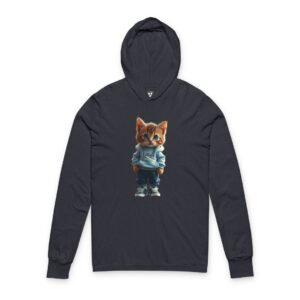 Chill Kitten in Blue Hoodie Long Sleeve Tee Chill Kitten in Blue Hoodie Long Sleeve Tee