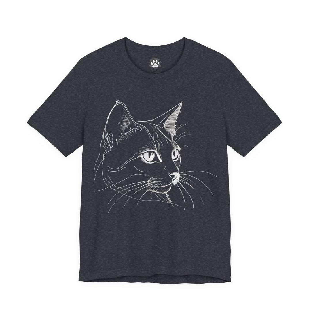 3582178775761223429_2048-1.jpeg Black t-shirt with a white line drawing of a cat's face.