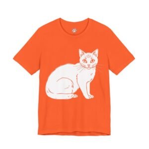 Minimalist Sitting Cat Graphic Tee Minimalist Sitting Cat Graphic Tee. Orange T-shirt with a white cat illustration.
