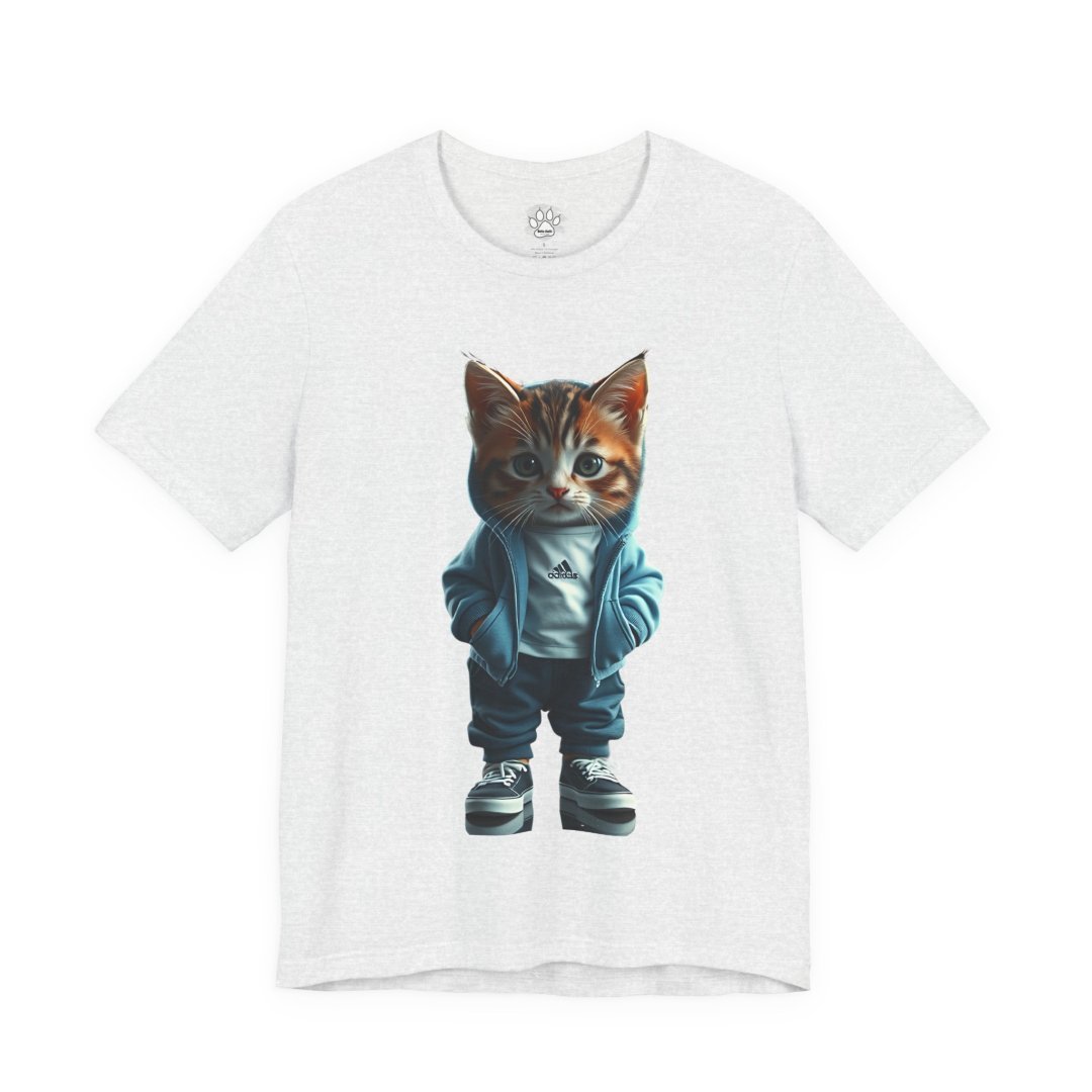 3788363113981165418_2048.jpeg T-shirt with a cute kitten in a hoodie and sneakers illustration.