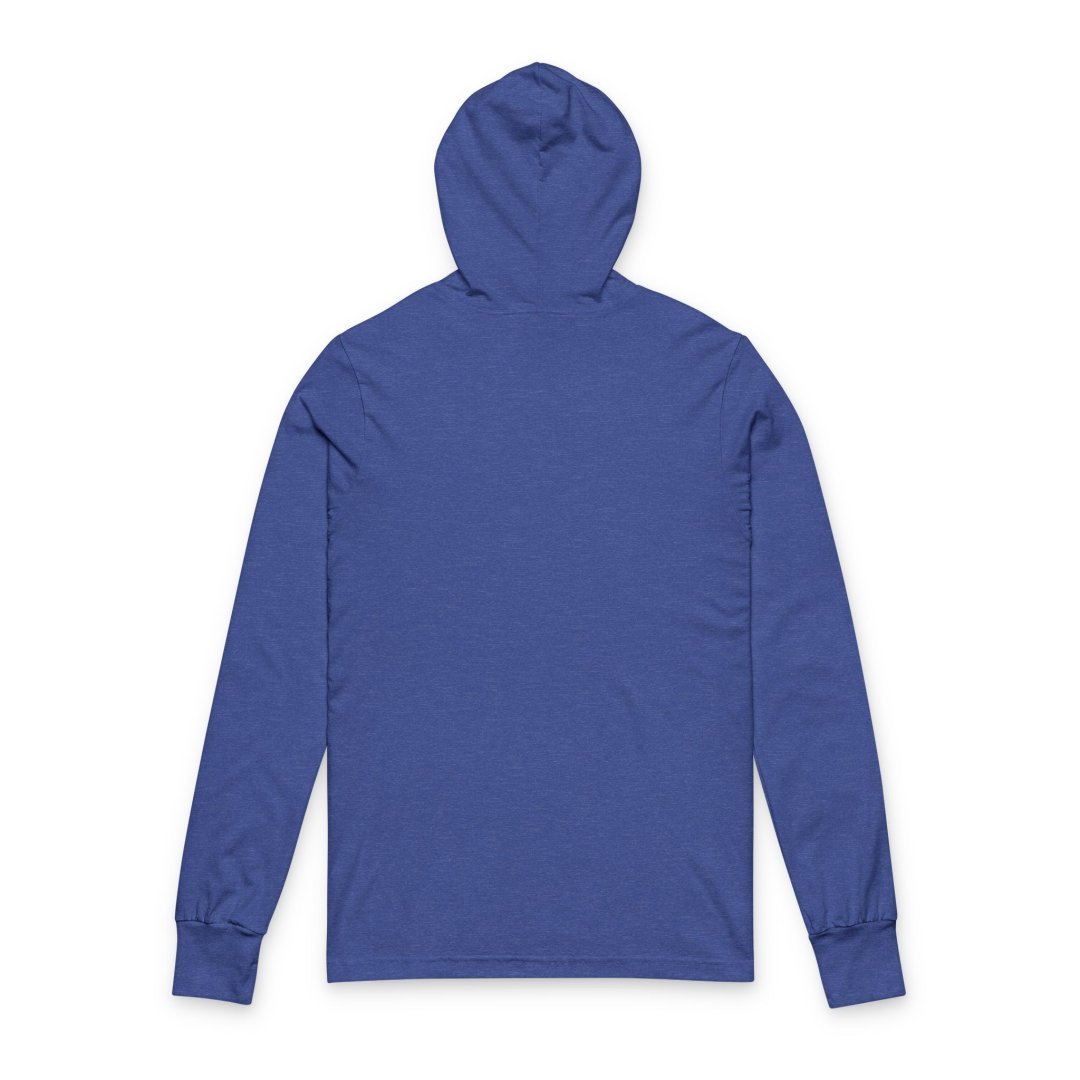 4588290731153343298_2048.jpeg Back view of a blue hoodie with long sleeves.
