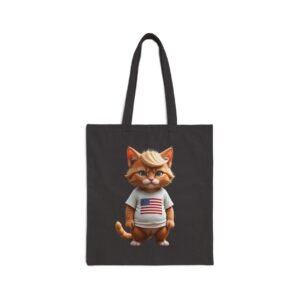 Cute American Flag Kitty Canvas Tote Cute American Flag Kitty Canvas Tote. Cute cartoon cat wearing a shirt with the American flag on a black tote bag.