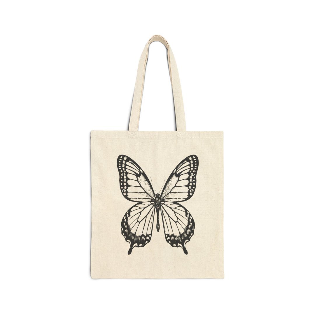 Butterfly Canvas Tote Bag. Canvas tote bag with a black butterfly design.