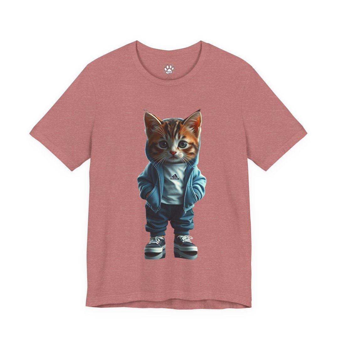 4971773517663669930_2048.jpeg T-shirt with a cute cat in a hoodie and sneakers illustration.