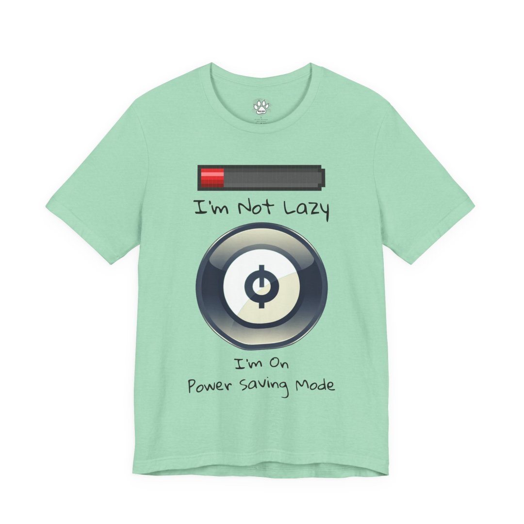 Mint green t-shirt with power saving mode design and text. Power Saving Mode Graphic Tee