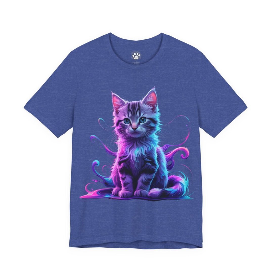 5498122673030648263_2048.jpeg Blue t-shirt with a colorful, artistic kitten design.