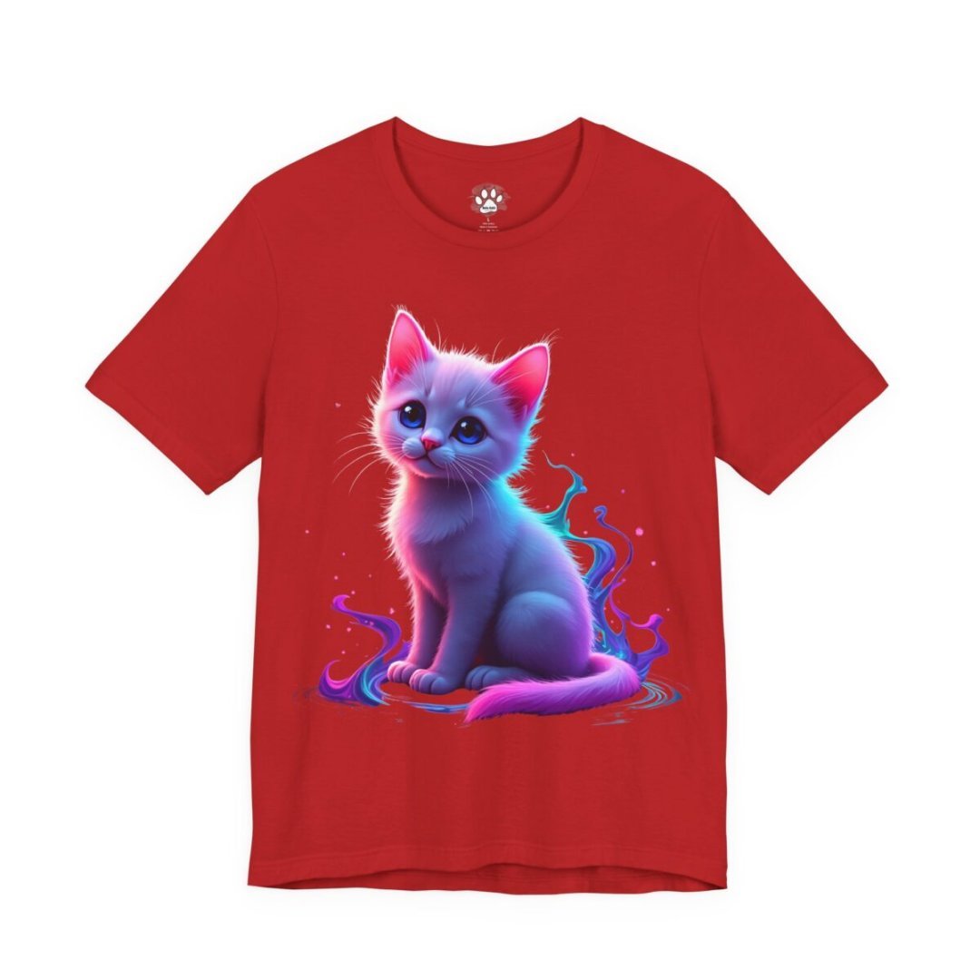 564388709110078696_2048.jpeg Red t-shirt with a colorful, artistic kitten design.