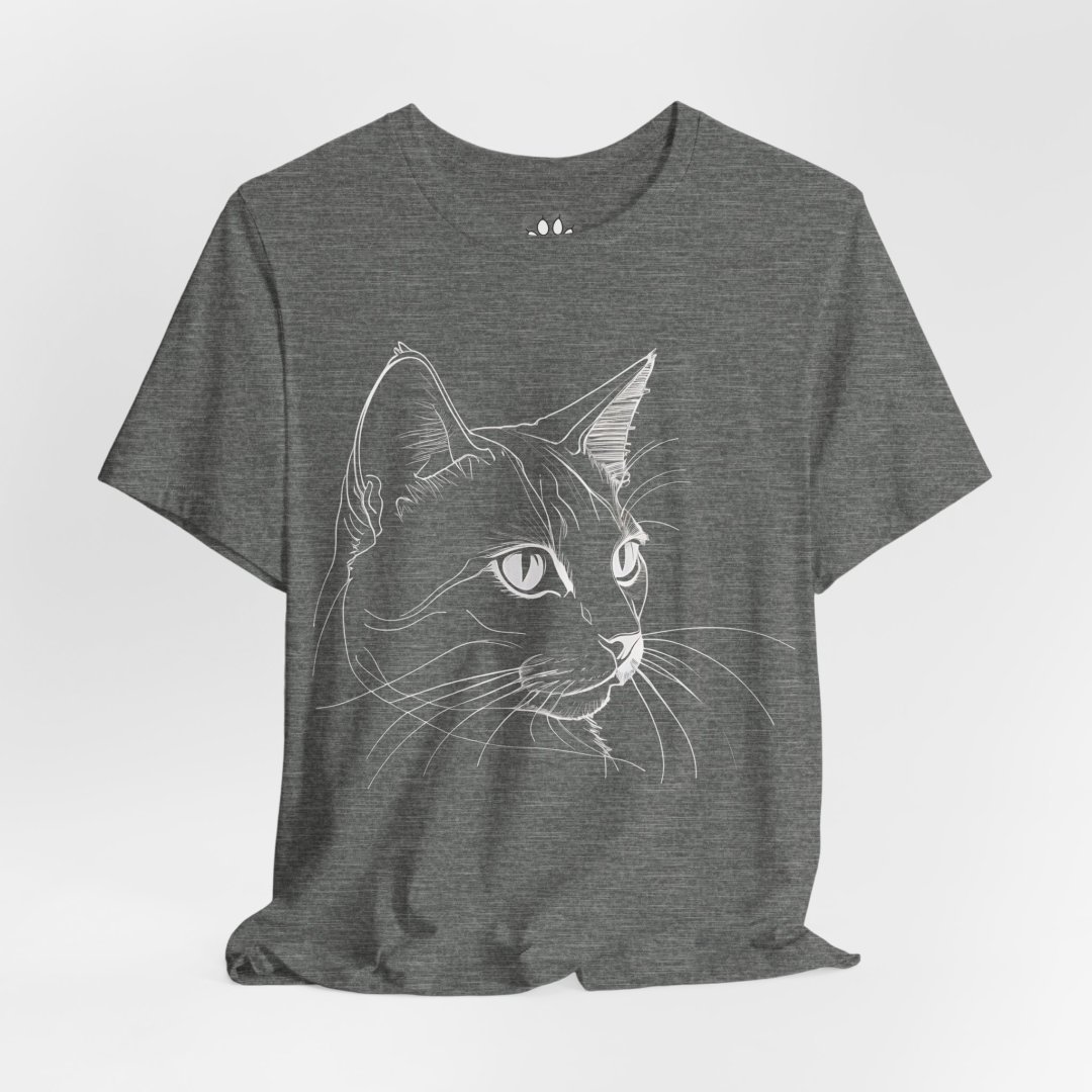 6235899389746379602_2048-1.jpeg Gray t-shirt with a white line drawing of a cat's face.