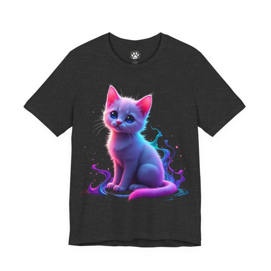 6336906051653035780_2048.jpeg T-shirt featuring a colorful, mystical kitten design.