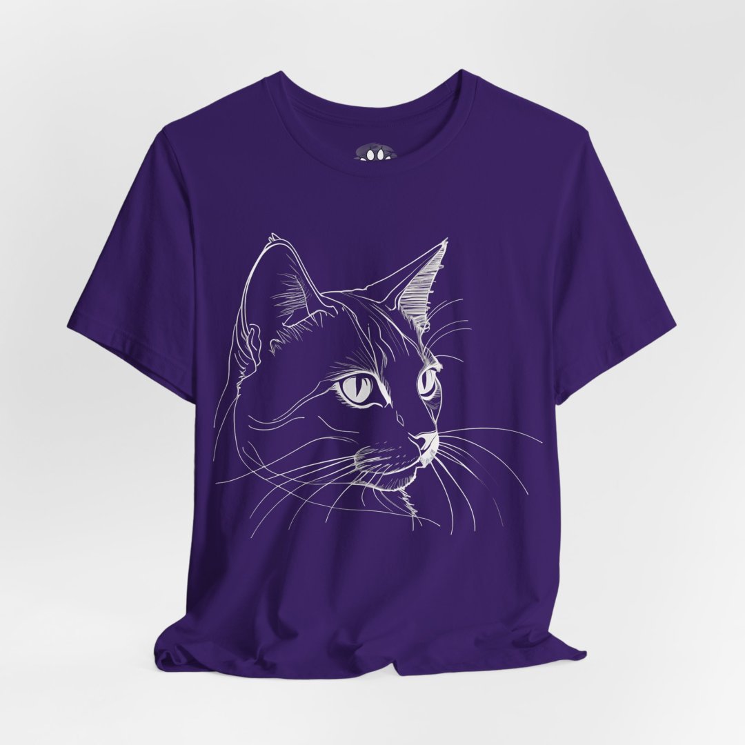 6550178761470409889_2048-1.jpeg Purple t-shirt with a white line drawing of a cat's face.