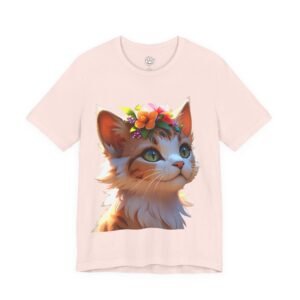 Blossom Kitty Graphic Tee Blossom Kitty Graphic Tee. Light pink t-shirt with a cartoon orange tabby cat wearing a flower crown.