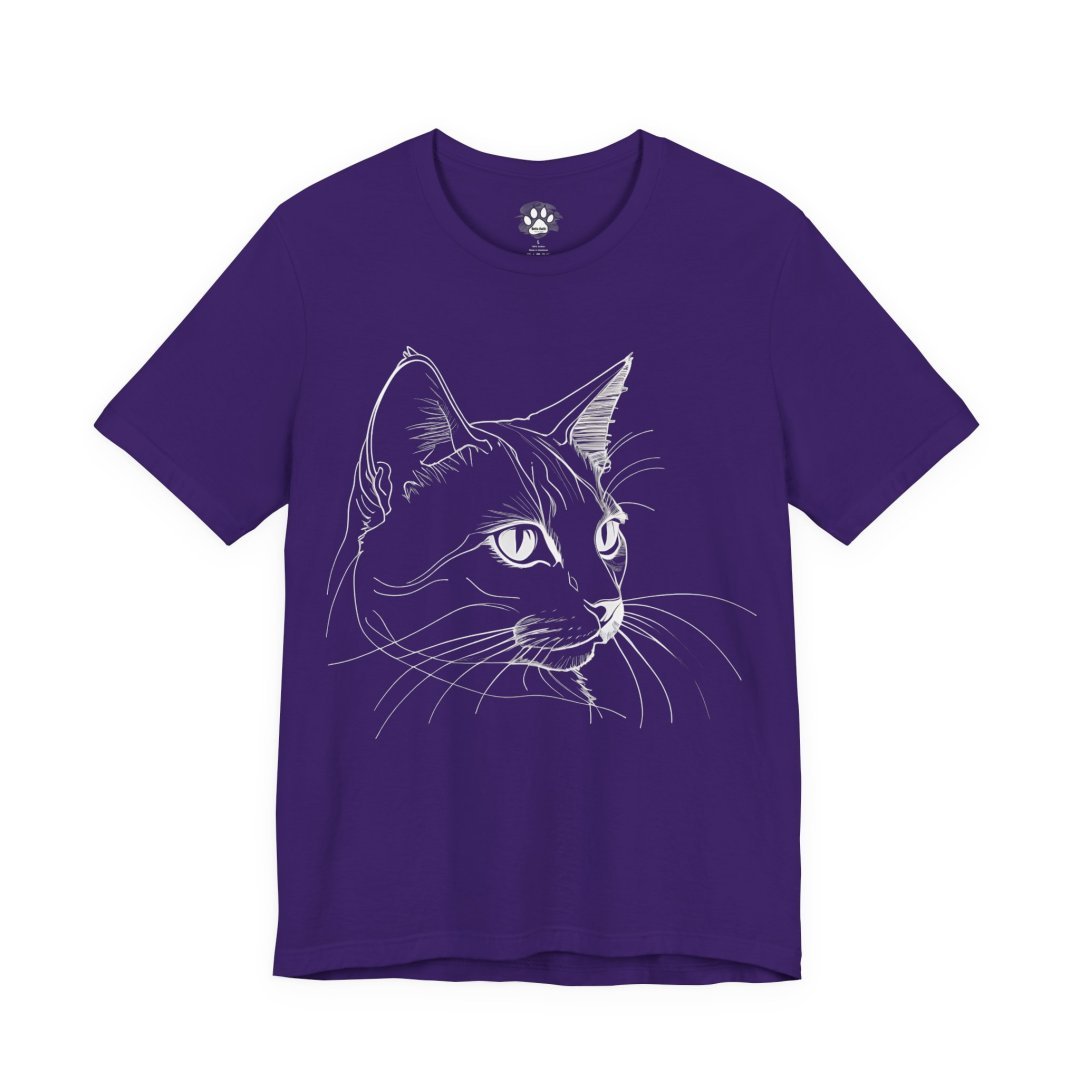 7712270975149419550_2048-1.jpeg Purple t-shirt with a white line drawing of a cat's face.