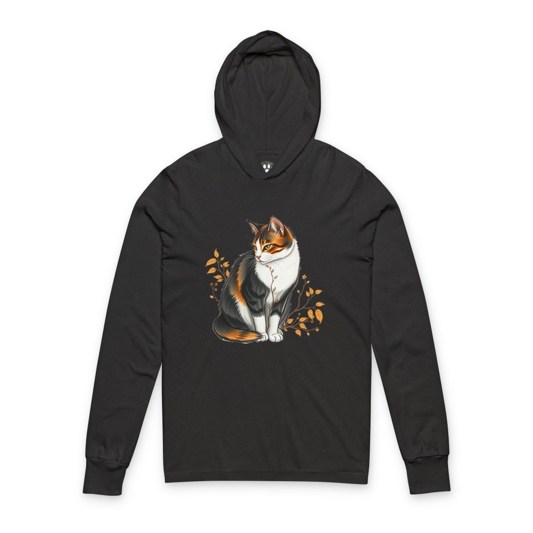 8465535311194691791_2048-1.jpeg Black hoodie with a cat illustration surrounded by leaves.